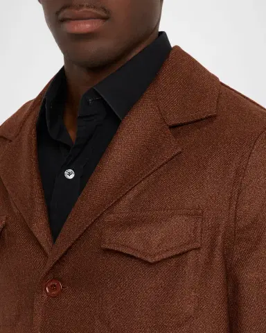 Stefano Ricci Men's Wool and Silk Flap-Pocket Chore Jacket | Thumbnail 4 Stefano Ricci Men's Wool and Silk Flap-Pocket Chore Jacket | Thumbnail 4