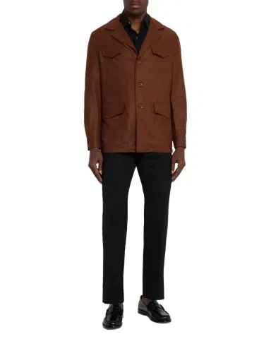 Stefano Ricci Men's Wool and Silk Flap-Pocket Chore Jacket | Thumbnail 1 Stefano Ricci Men's Wool and Silk Flap-Pocket Chore Jacket | Thumbnail 1