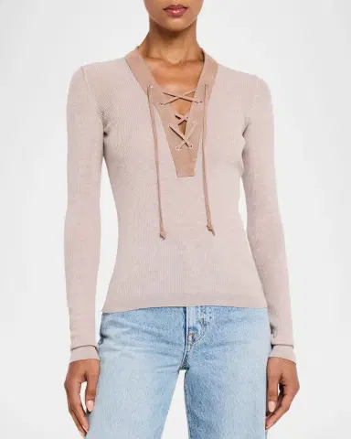 Golden Goose Journey Lace-Up Ribbed Wool Sweater | Thumbnail 4 Golden Goose Journey Lace-Up Ribbed Wool Sweater | Thumbnail 4