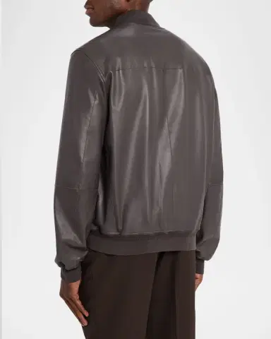 Canali Men 's Nuvola Napa Leather Bomber Jacket | Thumbnail 3 Canali Men 's Nuvola Napa Leather Bomber Jacket | Thumbnail 3