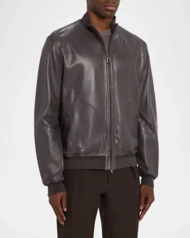 Canali Men 's Nuvola Napa Leather Bomber Jacket | Thumbnail 4 Canali Men 's Nuvola Napa Leather Bomber Jacket | Thumbnail 4
