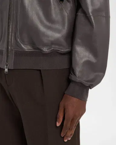 Canali Men 's Nuvola Napa Leather Bomber Jacket | Thumbnail 5 Canali Men 's Nuvola Napa Leather Bomber Jacket | Thumbnail 5