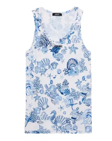 Versace Men's La Vacanza Cotton Rib Tank Top | Thumbnail 1 Versace Men's La Vacanza Cotton Rib Tank Top | Thumbnail 1