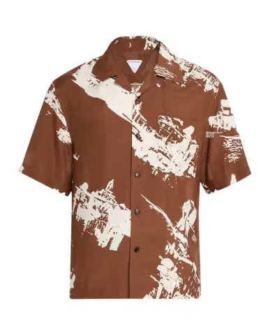 Bottega Veneta Men's Italian Postcard Silk Short-Sleeve Shirt | Thumbnail 1 Bottega Veneta Men's Italian Postcard Silk Short-Sleeve Shirt | Thumbnail 1