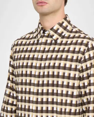 Bottega Veneta Men's Cotton 3D Check-Print Button-Down Shirt | Thumbnail 5 Bottega Veneta Men's Cotton 3D Check-Print Button-Down Shirt | Thumbnail 5