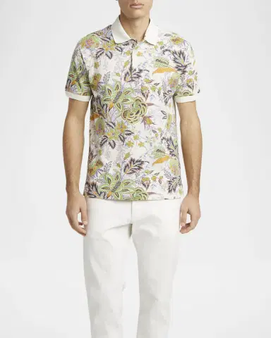 Etro Men 's Floral Palm Paisley Polo Shirt | Thumbnail 4 Etro Men 's Floral Palm Paisley Polo Shirt | Thumbnail 4