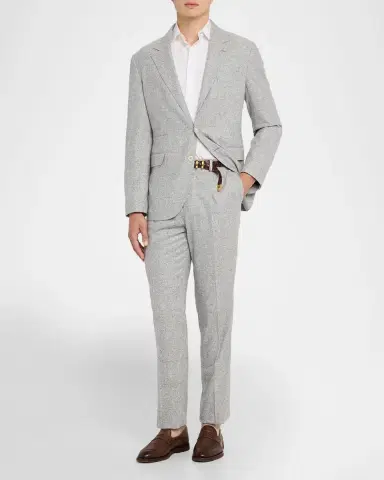Brunello Cucinelli Men's Plaid Donegal Effect Two-Piece Suit | Thumbnail 2 Brunello Cucinelli Men's Plaid Donegal Effect Two-Piece Suit | Thumbnail 2