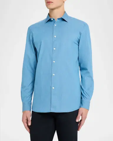ZEGNA Men's Washed Denim Classic Fit Button-Down Shirt | Thumbnail 3 ZEGNA Men's Washed Denim Classic Fit Button-Down Shirt | Thumbnail 3