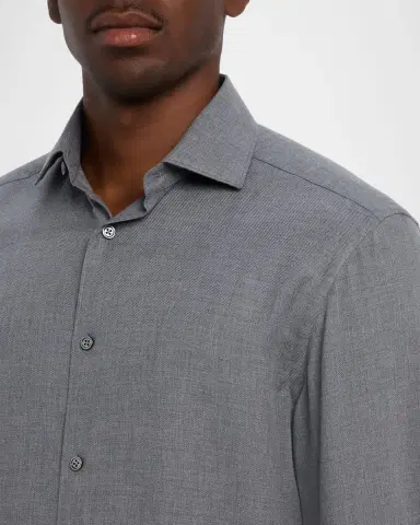 ZEGNA Men's Melange Cashco Sport Shirt | Thumbnail 4 ZEGNA Men's Melange Cashco Sport Shirt | Thumbnail 4