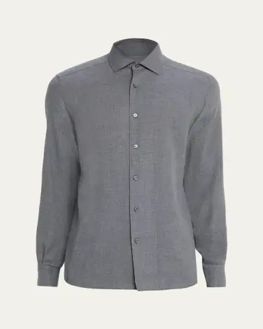 ZEGNA Men's Melange Cashco Sport Shirt | Thumbnail 5 ZEGNA Men's Melange Cashco Sport Shirt | Thumbnail 5