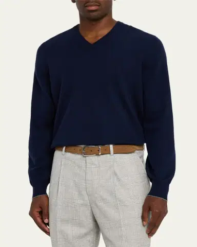 Brunello Cucinelli Men's Cashmere Classic Fit V-Neck Sweater | Thumbnail 4 Brunello Cucinelli Men's Cashmere Classic Fit V-Neck Sweater | Thumbnail 4