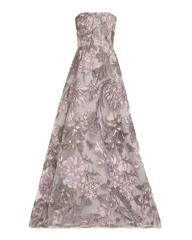 Strapless Floral Raffia Embroidered Gown Strapless Floral Raffia Embroidered Gown