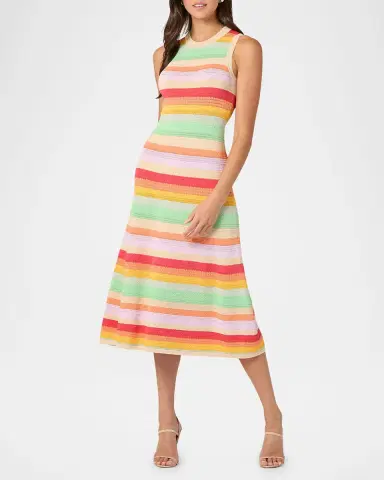 Shoshanna Keira Striped Mixed-Knit Midi Dress | Thumbnail 2 Shoshanna Keira Striped Mixed-Knit Midi Dress | Thumbnail 2