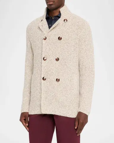 Brunello Cucinelli Men 's Wool, Silk, and Cashmere Double-Breasted Cardigan | Thumbnail 4 Brunello Cucinelli Men 's Wool, Silk, and Cashmere Double-Breasted Cardigan | Thumbnail 4