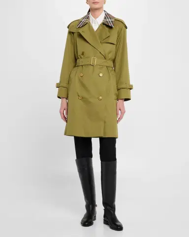 Burberry Castleford Check-Collar Belted Double-Breasted Trench Coat | Thumbnail 2 Burberry Castleford Check-Collar Belted Double-Breasted Trench Coat | Thumbnail 2