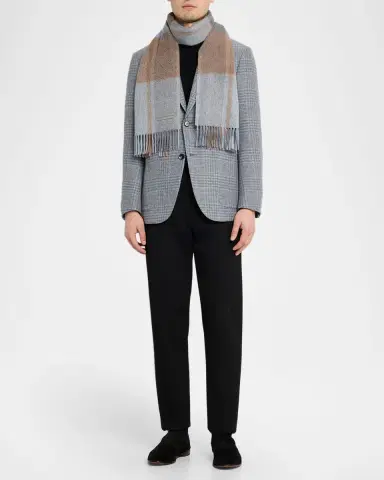 Zegna Men's Oasi Cashmere Scarf with Leather Brand Mark | Thumbnail 2 Zegna Men's Oasi Cashmere Scarf with Leather Brand Mark | Thumbnail 2