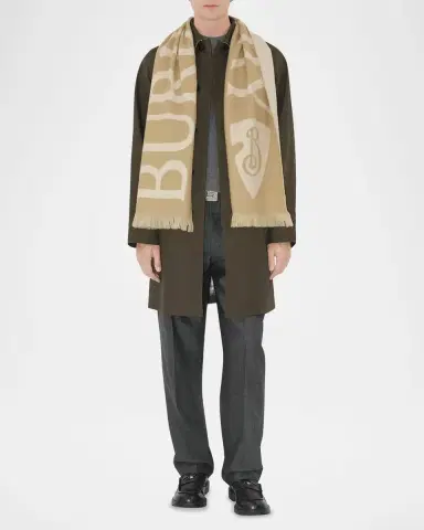 Burberry Men's Wool Logo B-Shield Scarf | Thumbnail 2 Burberry Men's Wool Logo B-Shield Scarf | Thumbnail 2