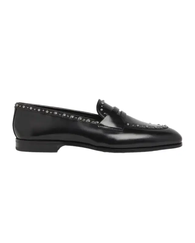 Onyx Met Studded Leather Penny Loafers Onyx Met Studded Leather Penny Loafers