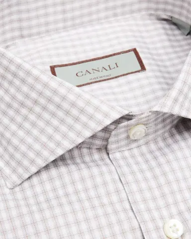 Canali Men's Spread-Collar Grid Check Cotton Dress Shirt | Thumbnail 2 Canali Men's Spread-Collar Grid Check Cotton Dress Shirt | Thumbnail 2
