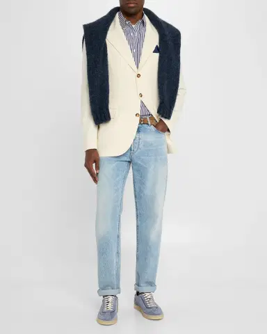 Brunello Cucinelli Men's Cavallery Twill Peak-Lapel Sport Coat | Thumbnail 2 Brunello Cucinelli Men's Cavallery Twill Peak-Lapel Sport Coat | Thumbnail 2