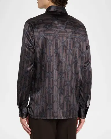 Stefano Ricci Men's Geometric Stripe Silk-Elastane Sport Shirt | Thumbnail 3 Stefano Ricci Men's Geometric Stripe Silk-Elastane Sport Shirt | Thumbnail 3