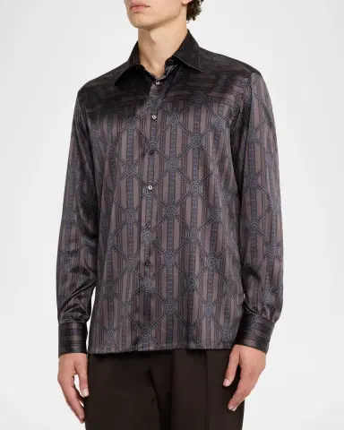Stefano Ricci Men's Geometric Stripe Silk-Elastane Sport Shirt | Thumbnail 4 Stefano Ricci Men's Geometric Stripe Silk-Elastane Sport Shirt | Thumbnail 4