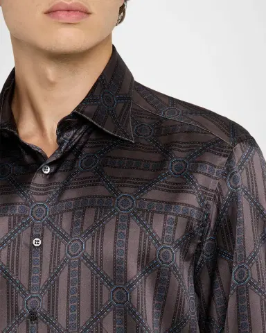 Stefano Ricci Men's Geometric Stripe Silk-Elastane Sport Shirt | Thumbnail 5 Stefano Ricci Men's Geometric Stripe Silk-Elastane Sport Shirt | Thumbnail 5