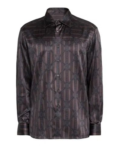 Stefano Ricci Men's Geometric Stripe Silk-Elastane Sport Shirt | Thumbnail 1 Stefano Ricci Men's Geometric Stripe Silk-Elastane Sport Shirt | Thumbnail 1