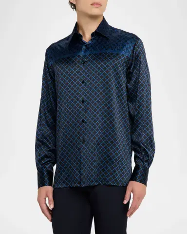 Stefano Ricci Men's Multi-Geometric Silk-Elastane Sport Shirt | Thumbnail 3 Stefano Ricci Men's Multi-Geometric Silk-Elastane Sport Shirt | Thumbnail 3