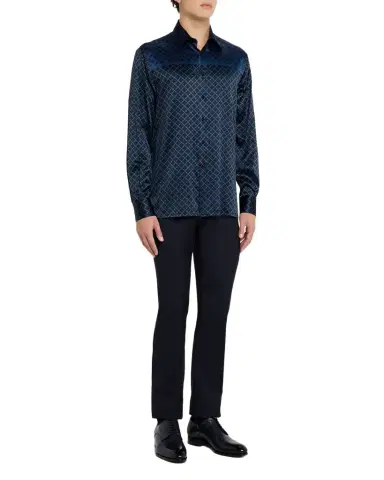 Stefano Ricci Men's Multi-Geometric Silk-Elastane Sport Shirt | Thumbnail 1 Stefano Ricci Men's Multi-Geometric Silk-Elastane Sport Shirt | Thumbnail 1