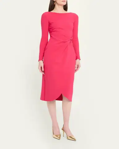 Chiara Boni La Petite Robe Gathered Bateau-Neck Midi Sheath Dress | Thumbnail 4 Chiara Boni La Petite Robe Gathered Bateau-Neck Midi Sheath Dress | Thumbnail 4
