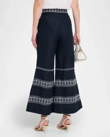 Silvia Tcherassi Zina Embroidered Linen Flare Crop Pants | Thumbnail 3 Silvia Tcherassi Zina Embroidered Linen Flare Crop Pants | Thumbnail 3