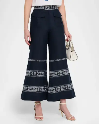 Silvia Tcherassi Zina Embroidered Linen Flare Crop Pants | Thumbnail 4 Silvia Tcherassi Zina Embroidered Linen Flare Crop Pants | Thumbnail 4