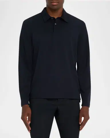 dunhill Men 's Cotton and Silk Long-Sleeve Polo Shirt | Thumbnail 3 dunhill Men 's Cotton and Silk Long-Sleeve Polo Shirt | Thumbnail 3