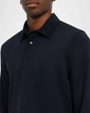 dunhill Men 's Cotton and Silk Long-Sleeve Polo Shirt | Thumbnail 5 dunhill Men 's Cotton and Silk Long-Sleeve Polo Shirt | Thumbnail 5