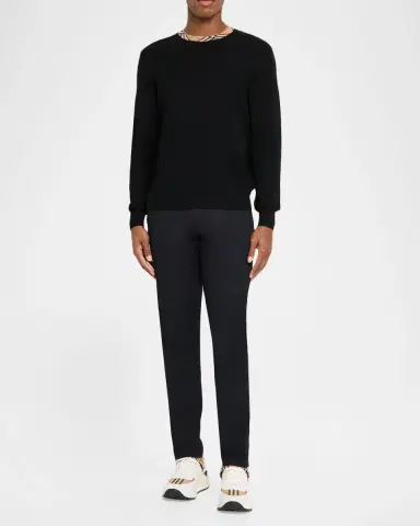 Burberry Men's Check-Trim Wool Crewneck Sweater | Thumbnail 2 Burberry Men's Check-Trim Wool Crewneck Sweater | Thumbnail 2