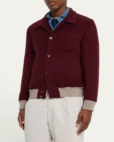 Brunello Cucinelli Men's Wool Button-Front Bomber Jacket | Thumbnail 4 Brunello Cucinelli Men's Wool Button-Front Bomber Jacket | Thumbnail 4