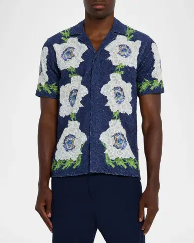 Orlebar Brown Men's Broderie Anglaise Embroidered Relaxed-Fit Camp Shirt | Thumbnail 4 Orlebar Brown Men's Broderie Anglaise Embroidered Relaxed-Fit Camp Shirt | Thumbnail 4