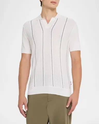 Orlebar Brown Men 's Chevron Stripe Tailored Fit Johnny Collar Polo Shirt | Thumbnail 4 Orlebar Brown Men 's Chevron Stripe Tailored Fit Johnny Collar Polo Shirt | Thumbnail 4