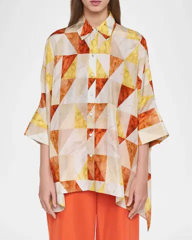 Joseph Arcole Marble-Print Habotai Silk Blouse | Thumbnail 3 Joseph Arcole Marble-Print Habotai Silk Blouse | Thumbnail 3