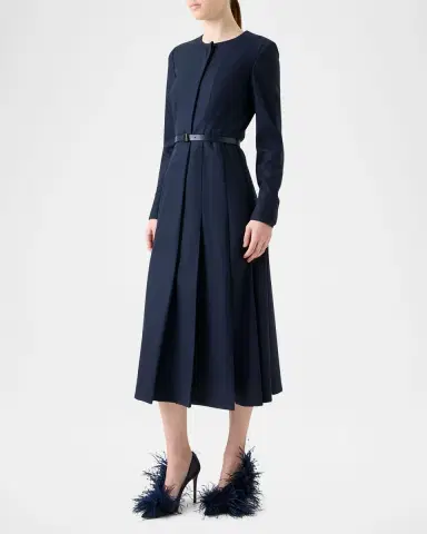 Akris Pleated Wool Stretch Flannel Midi Dress With Belt | Thumbnail 4 Akris Pleated Wool Stretch Flannel Midi Dress With Belt | Thumbnail 4