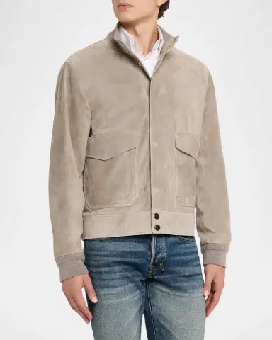 dunhill Men's Harrington Suede Snap-Front Blouson | Thumbnail 4 dunhill Men's Harrington Suede Snap-Front Blouson | Thumbnail 4