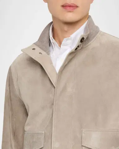 dunhill Men's Harrington Suede Snap-Front Blouson | Thumbnail 5 dunhill Men's Harrington Suede Snap-Front Blouson | Thumbnail 5
