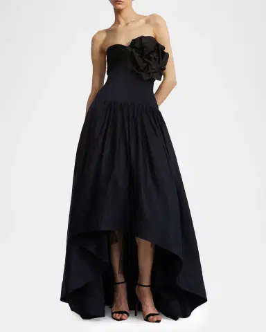 BCBGMAXAZRIA Strapless Floral Appliqué High-Low Gown | Thumbnail 2 BCBGMAXAZRIA Strapless Floral Appliqué High-Low Gown | Thumbnail 2