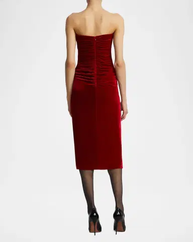 BCBGMAXAZRIA Strapless Velvet Ruffle Midi Dress | Thumbnail 2 BCBGMAXAZRIA Strapless Velvet Ruffle Midi Dress | Thumbnail 2