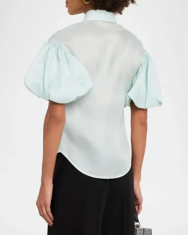 Dice Kayek Flower Applique Silk Puff-Sleeve Shirt | Thumbnail 3 Dice Kayek Flower Applique Silk Puff-Sleeve Shirt | Thumbnail 3