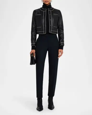 Emporio Armani Cropped Contrast-Trim Leather Jacket | Thumbnail 2 Emporio Armani Cropped Contrast-Trim Leather Jacket | Thumbnail 2