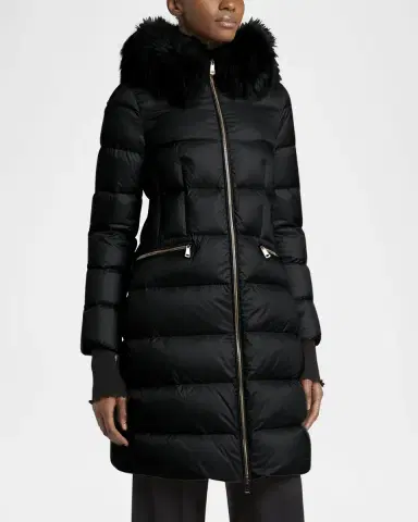 Moncler Boedic Long Down Coat with Detachable Shearling Trim | Thumbnail 3 Moncler Boedic Long Down Coat with Detachable Shearling Trim | Thumbnail 3