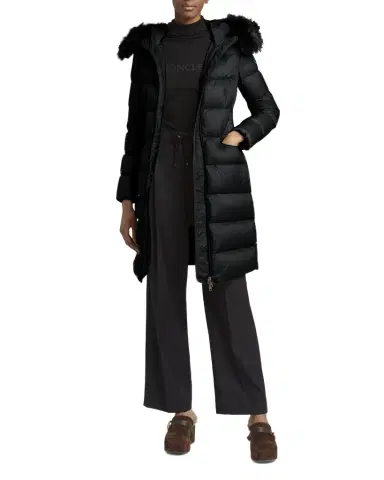 Moncler Boedic Long Down Coat with Detachable Shearling Trim | Thumbnail 1 Moncler Boedic Long Down Coat with Detachable Shearling Trim | Thumbnail 1