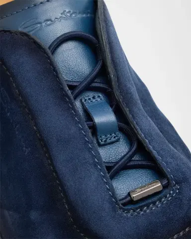 Santoni Men's Lume Suede Stretch-Lace Low-Top Sneakers | Thumbnail 3 Santoni Men's Lume Suede Stretch-Lace Low-Top Sneakers | Thumbnail 3